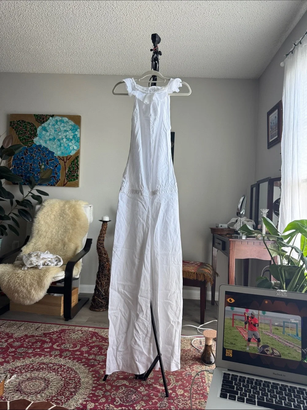 Albar & Niveo 100% Linen White Wide Leg Jumpsuit Size S Boho Coastal Resort - Picture 2 of 12
